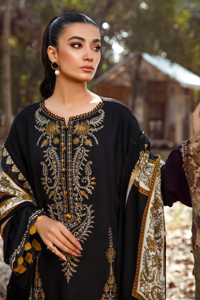 Maria B - 3PC Unstitched Dhanak Embroidered Shirt with Printed Wool Shawl and Trouser