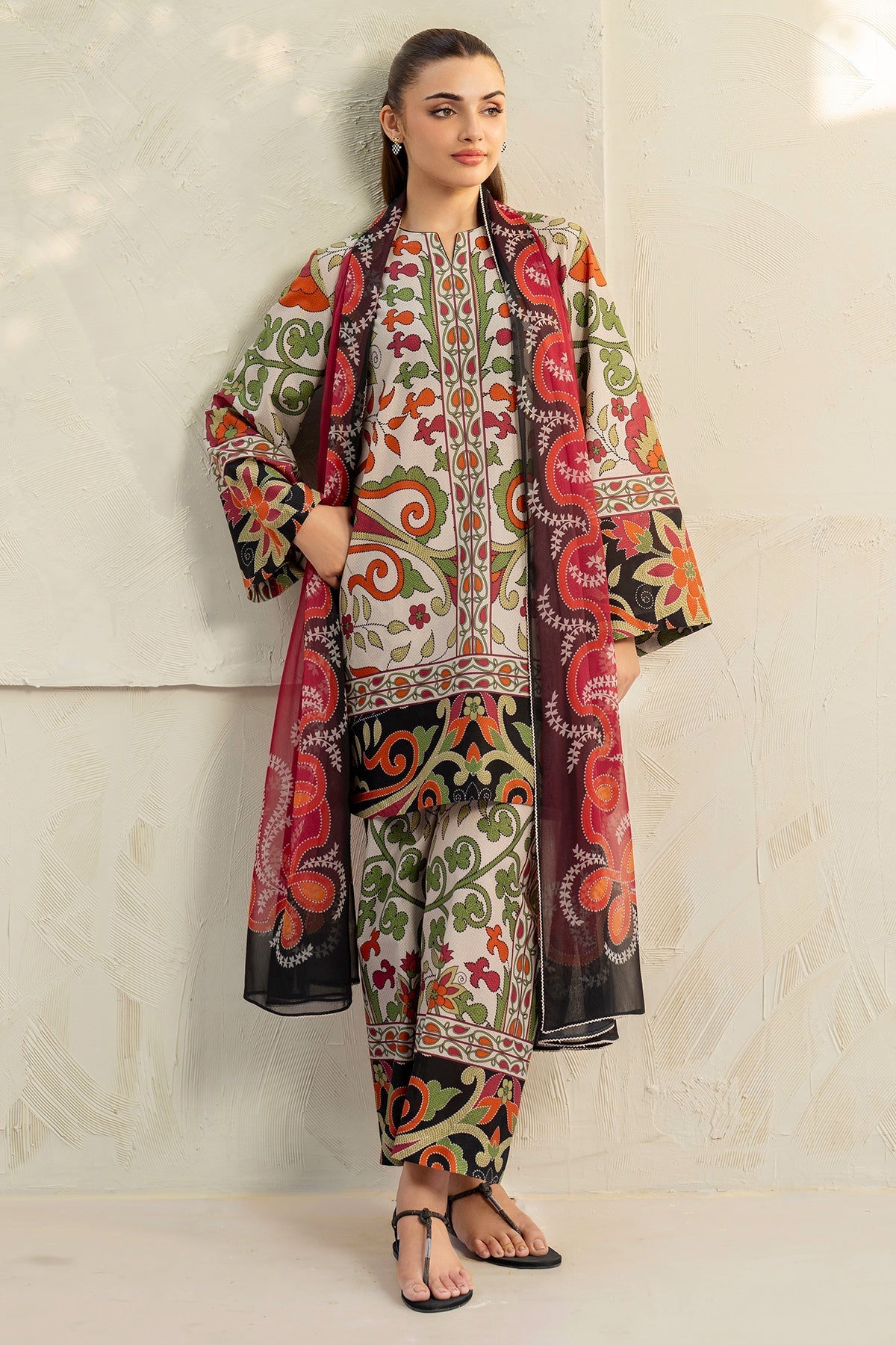 JAZMIN - 3PC Unstitched Printed Viscose Shirt with Printed Dupatta and Printed Trouser