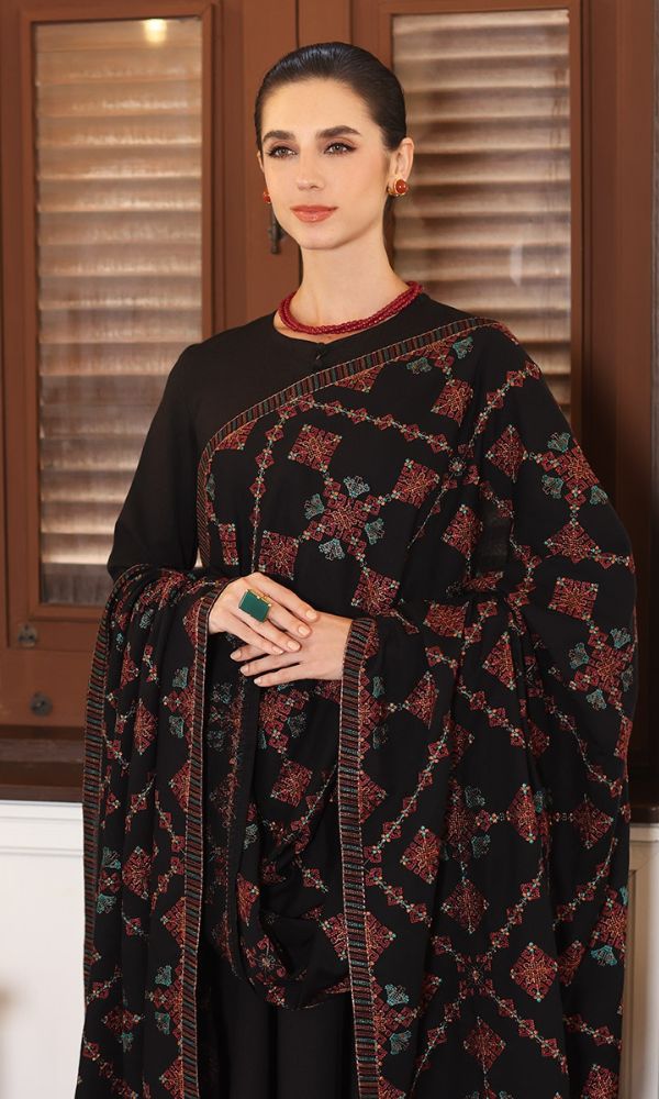 BAREEZE UNSTITCHED WINTER DHANAK 3PC WITH HEAVY EMBROIDERED DHANAK SHAWL