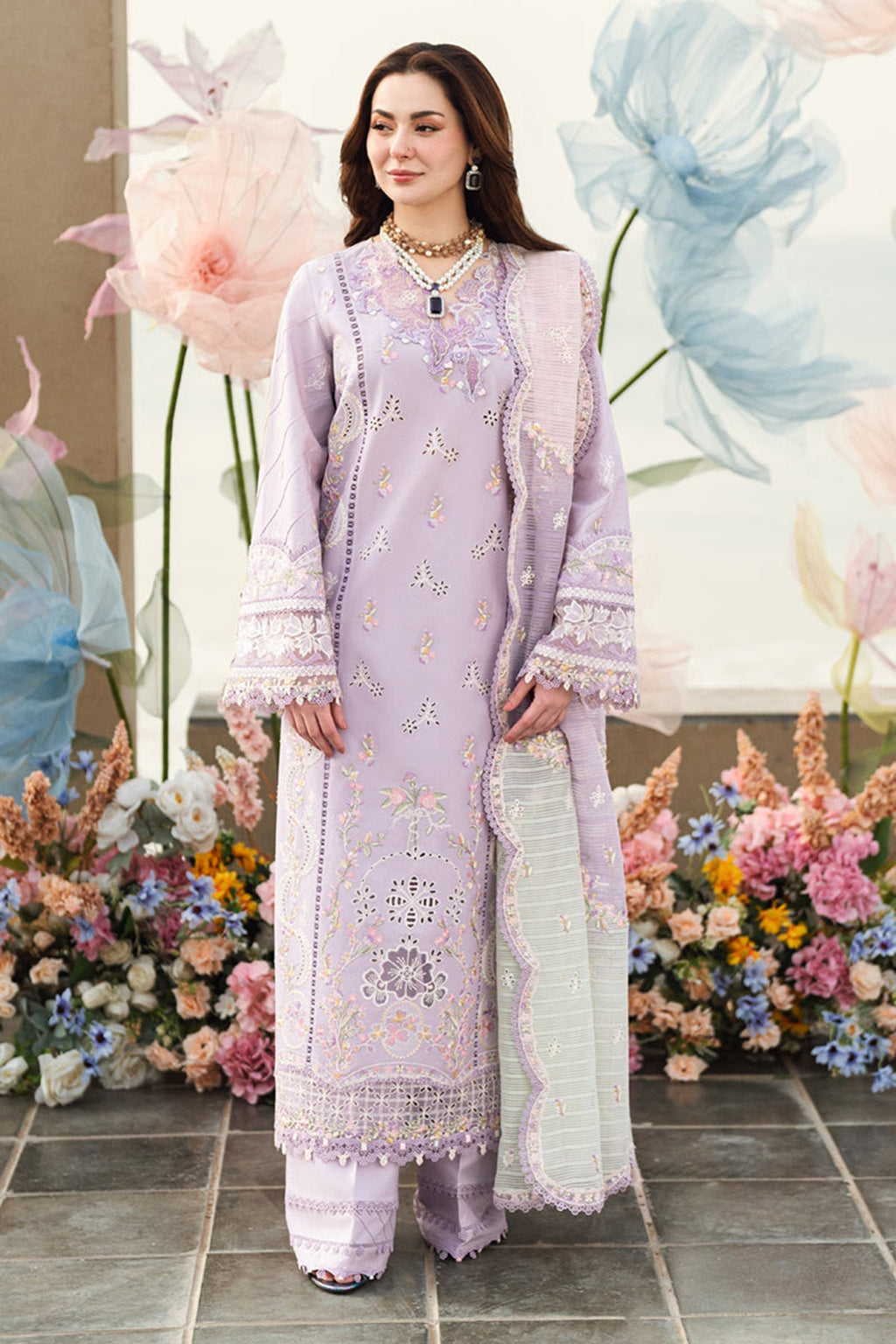 Qalamkar Embroidered Lawn 3pc with Embroidered Slub Net dupatta (SYT-446)