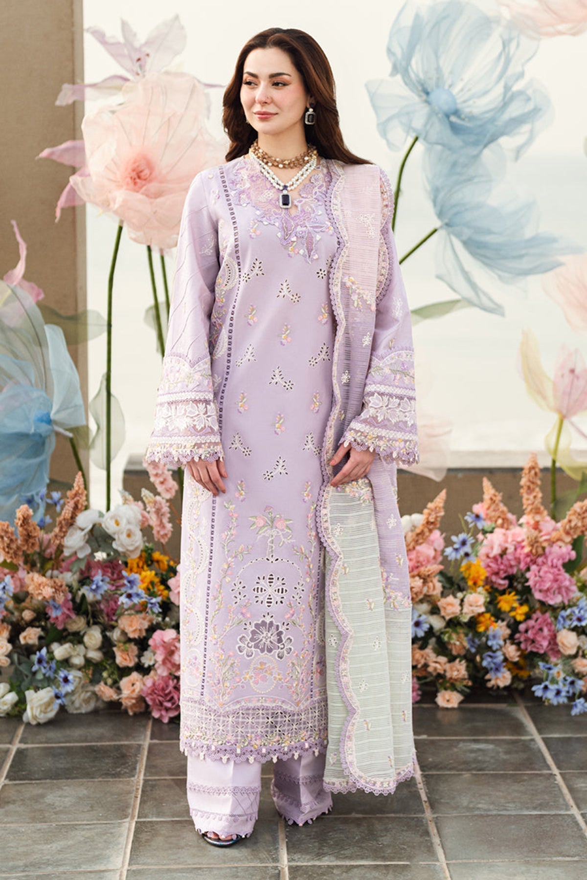 Qalamkar Embroidered Lawn 3pc with Embroidered Slub Net dupatta (SYT-446)