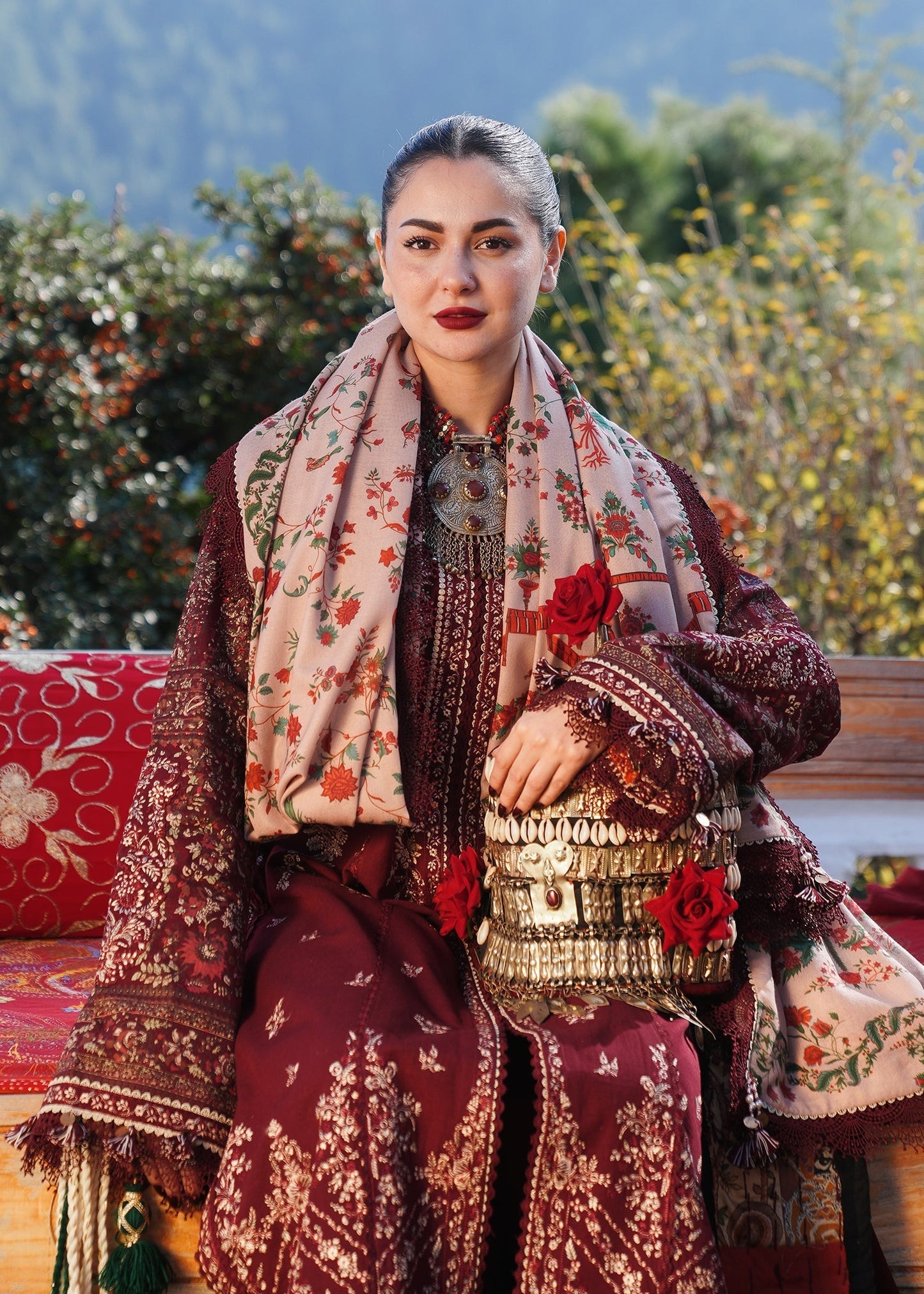 Hussain Rehar Unstitched Dhanak 3PC With Printed Shawl