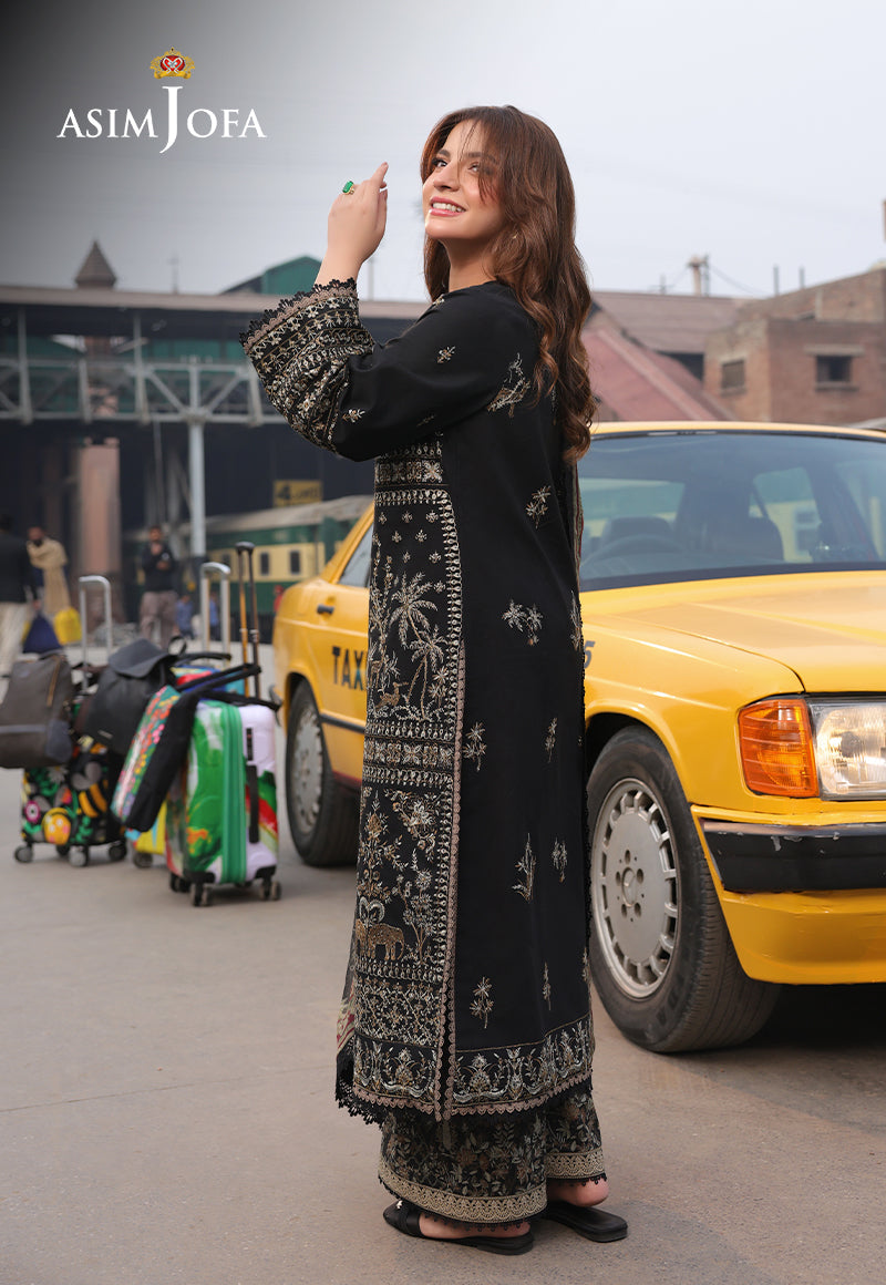 ASIM jOFA UNSTITCHED DHANAK EMBROIDERED 3PC WITH PRINTED SHAWL & PLAIN TROUSER