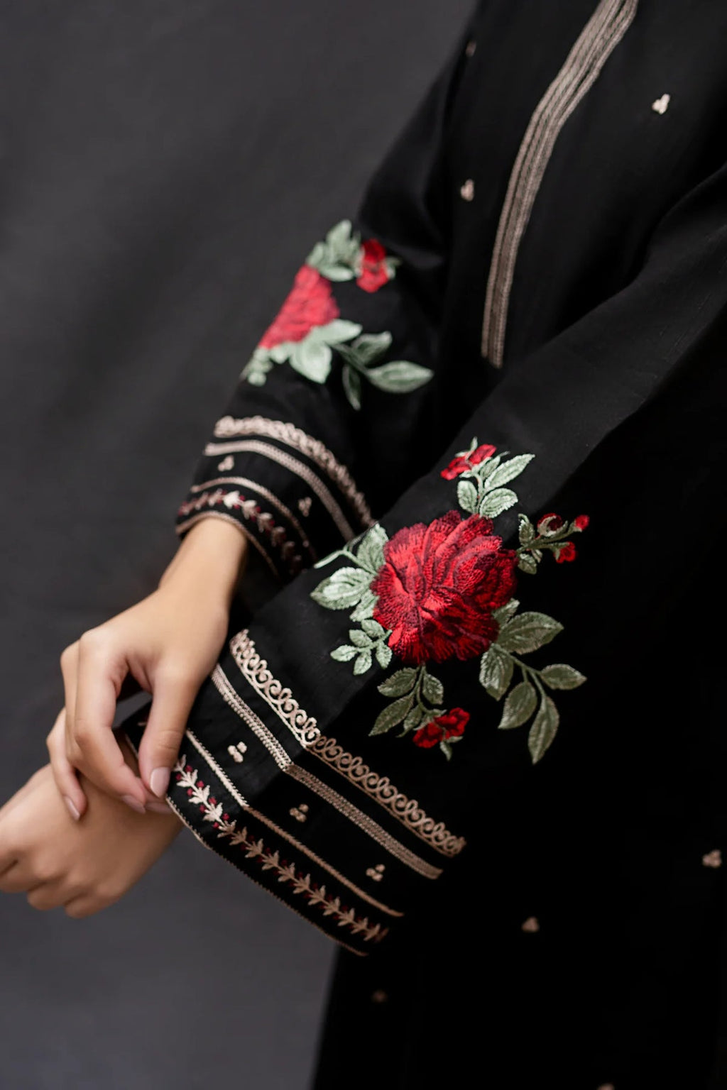 URGE-3PC DHANAK EMBROIDERED SHIRT WITH COUTRAI PRINTED SHAWL AND EMB TROUSER (SYT-211)