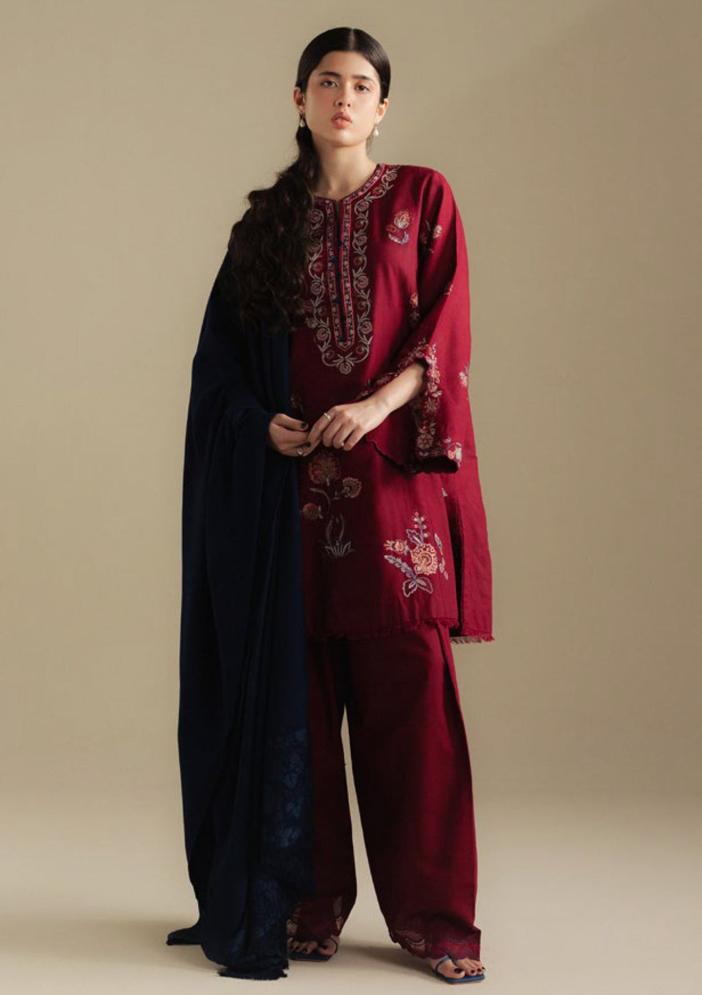 COCO BY ZARA SHAHJAHAN LUXURY UNSTITCHED WINTER DHANAK EMBROIDERED 3PC WITH WOOL PRINTED SHAWL (SYT-217)