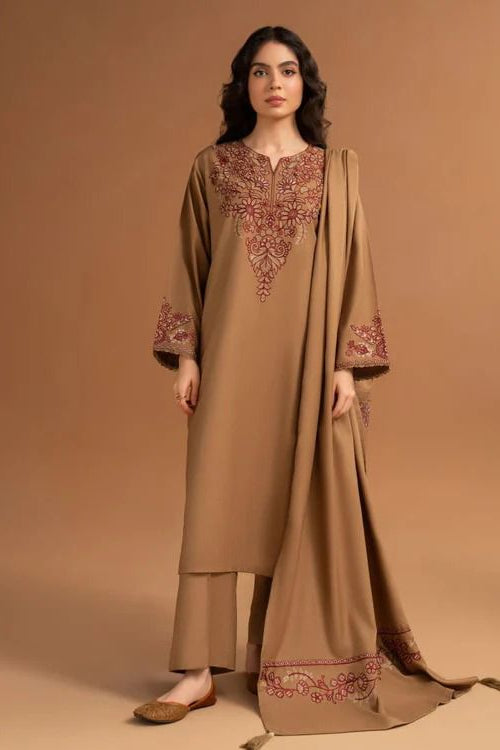 FLORENT -3PC DHANAK EMBROIDRED SHIRT WITH DHANAK HEAVY EMB SHAWL AND TROUSER (SYT-215)