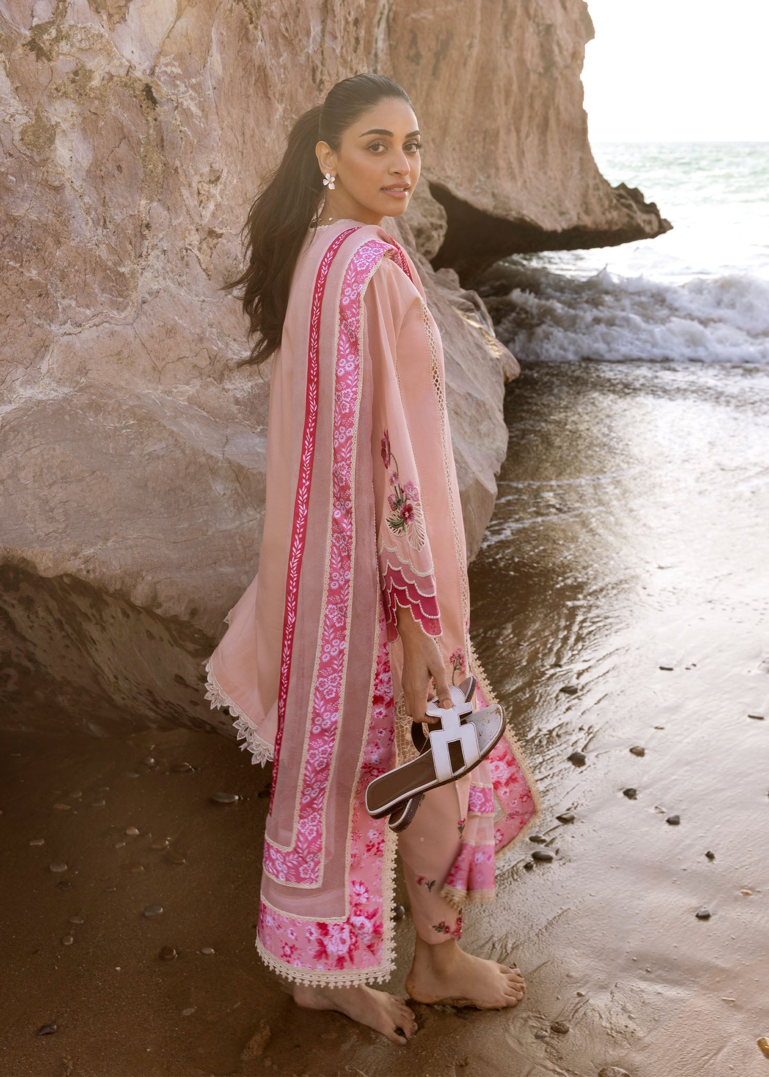 CRIMSON -3PC DHANAK EMBROIDERED SHIRT WITH COUTRAI PRINT SHAWL AND TROUSER (SYT-235)