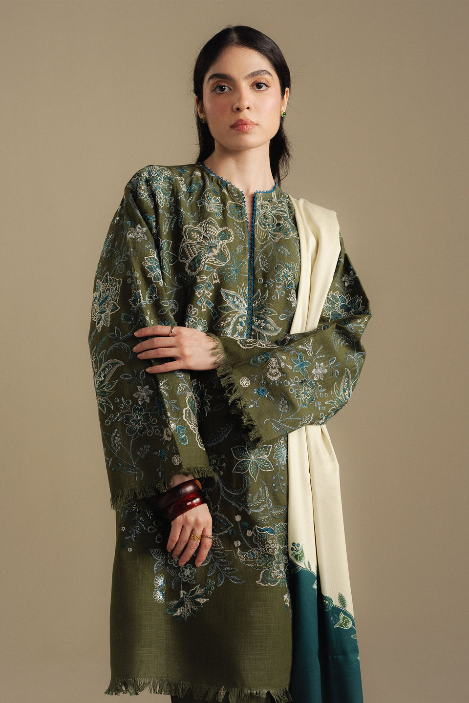COCO BY ZARA SHAHJAHAN LUXURY UNSTITCHED WINTER DHANAK EMBROIDERED 3PC WITH WOOL PRINTED SHAWL (SYT-237)