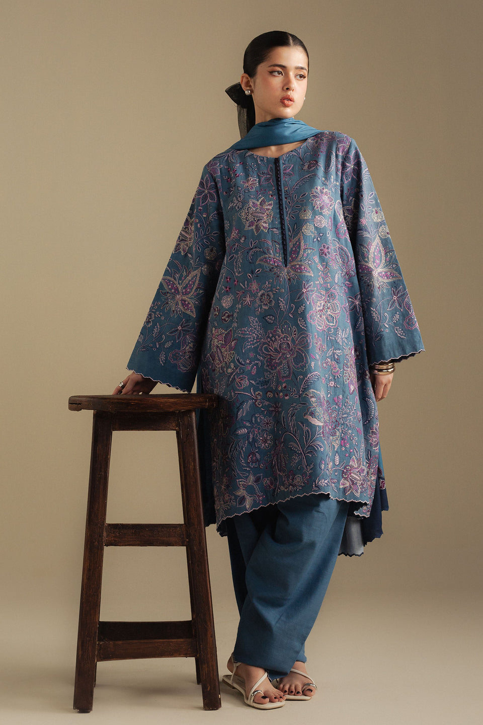COCO BY ZARA SHAHJAHAN LUXURY UNSTITCHED WINTER DHANAK EMBROIDERED 3PC WITH WOOL PRINTED SHAWL (SYT-238)