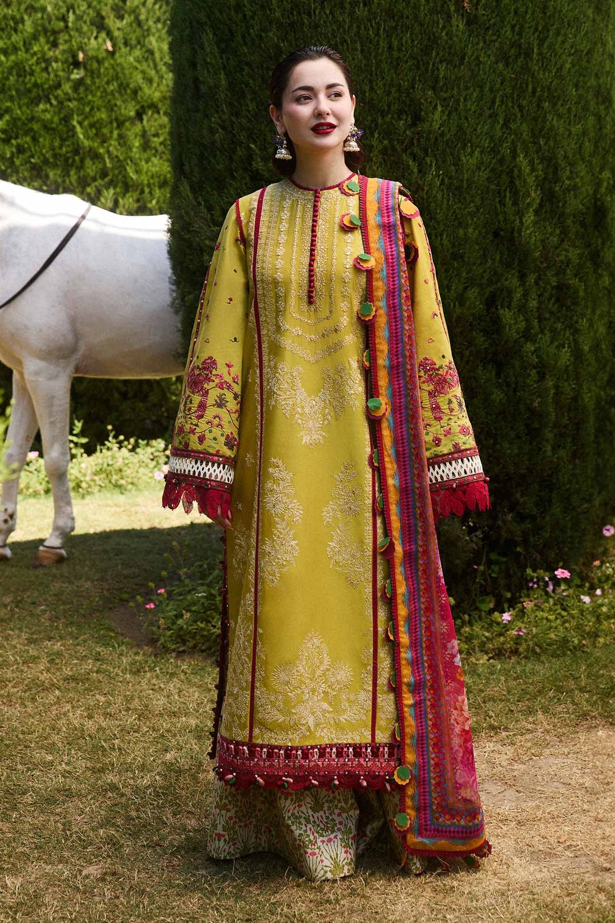 HUSSAIN REHAR - LUXURY UNSTITCHED DHANAK EMBROIDERED 3PC WITH PRINTED SHAWL (SYT-239)