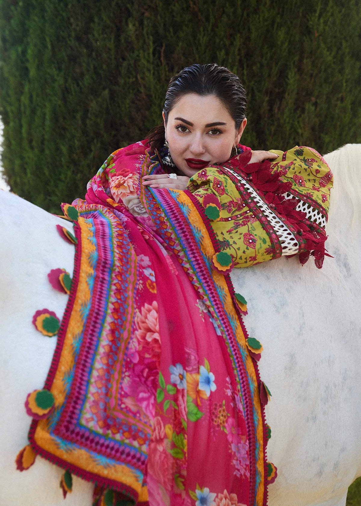 HUSSAIN REHAR - LUXURY UNSTITCHED DHANAK EMBROIDERED 3PC WITH PRINTED SHAWL (SYT-239)