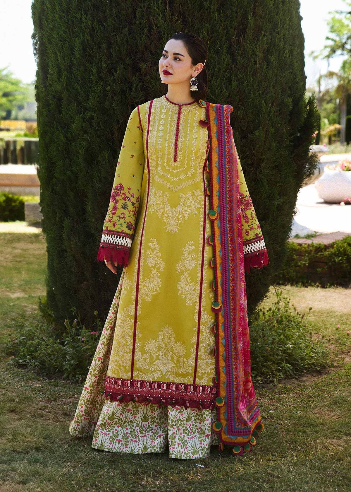 HUSSAIN REHAR - LUXURY UNSTITCHED DHANAK EMBROIDERED 3PC WITH PRINTED SHAWL (SYT-239)