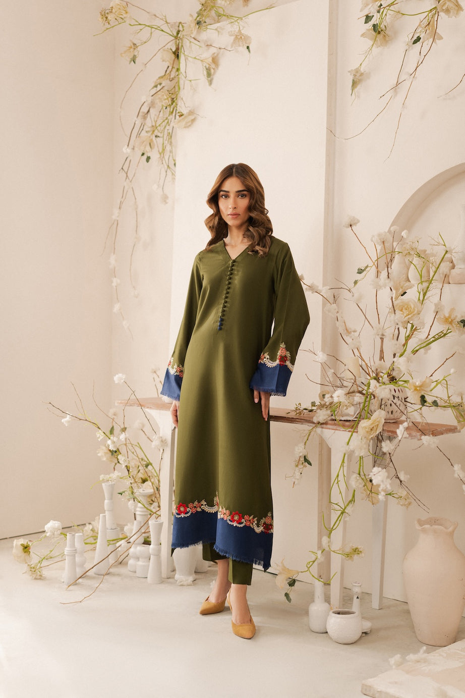 QASWA - 3PC DHANAK EMBROIDERED SHIRT WITH DHANAK SHAWL AND TROUSER (SYT-240)