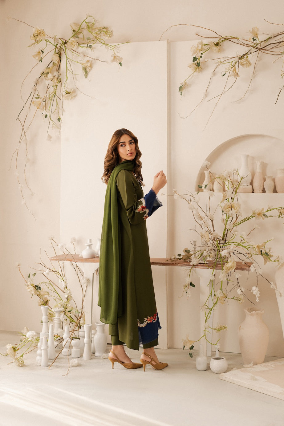 QASWA - 3PC DHANAK EMBROIDERED SHIRT WITH DHANAK SHAWL AND TROUSER (SYT-240)