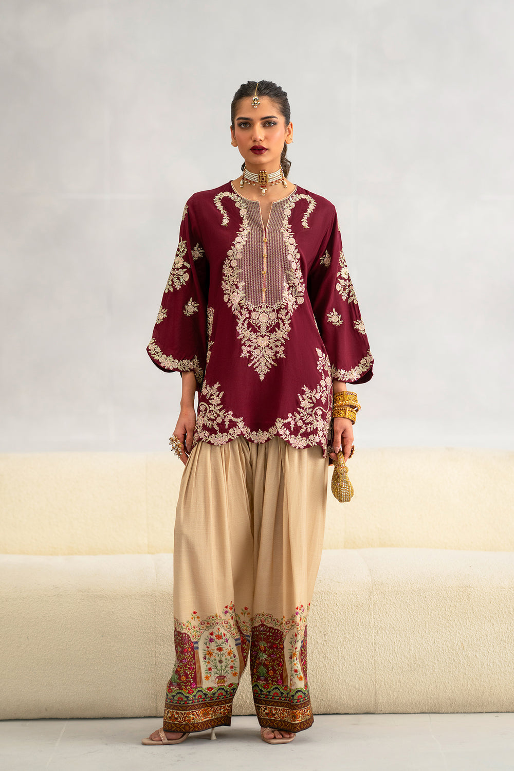 ETHNIC SILK TWO PIECE  (UNSTITCHED) (SYT-601)