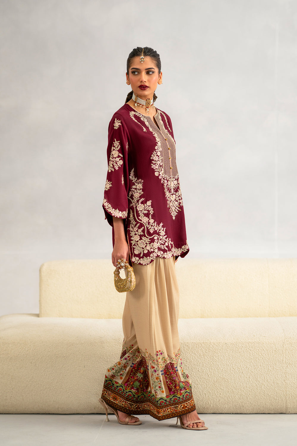 ETHNIC SILK TWO PIECE  (UNSTITCHED) (SYT-601)