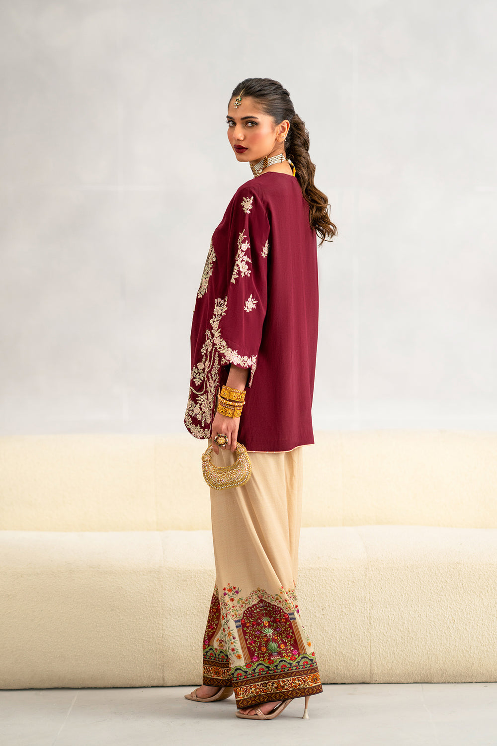 ETHNIC SILK TWO PIECE  (UNSTITCHED) (SYT-601)
