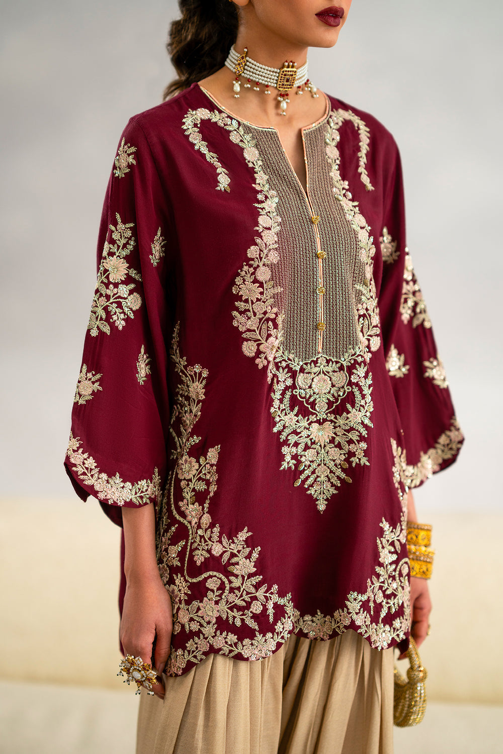 ETHNIC SILK TWO PIECE  (UNSTITCHED) (SYT-601)