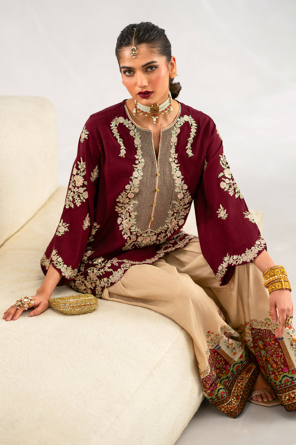 ETHNIC SILK TWO PIECE  (UNSTITCHED) (SYT-601)