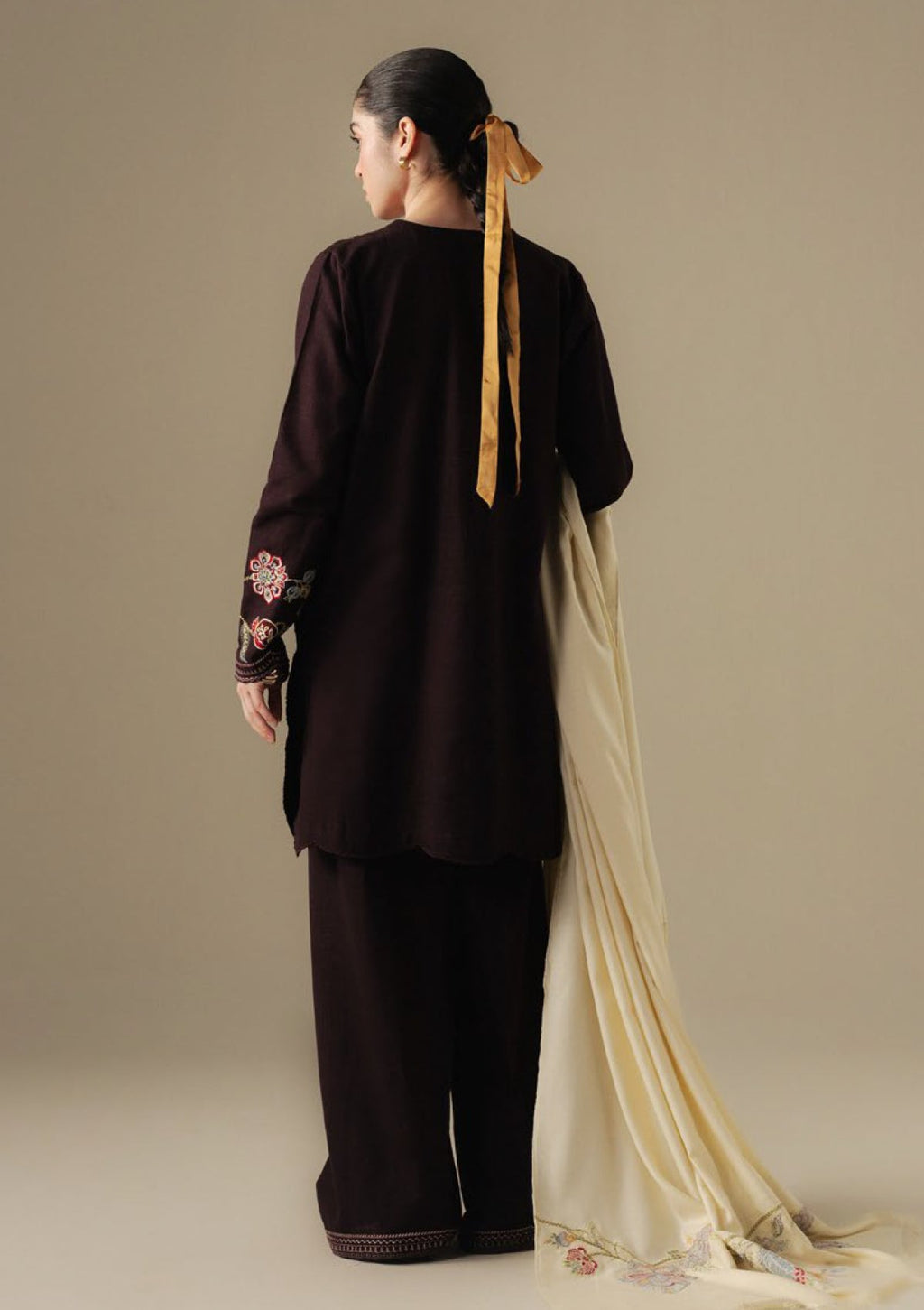 ZARA SHAHJAHAN -3PC DHANAK EMBROIDERED SHIRT WITH COUTRAI PRINT SHAWL AND TROUSER (SYT-241)