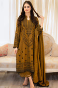 LIBAAS-3PC DHANAK EMBROIDERED SHIRT WITH DHANAK EMBROIDERED SHAWL & EMB TROUSER (UNSTITCHED)
