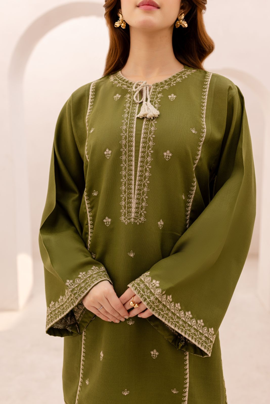 LAAM-2PC DHANAK EMBROIDERED SHIRT WITH DHANAK TROUSER
