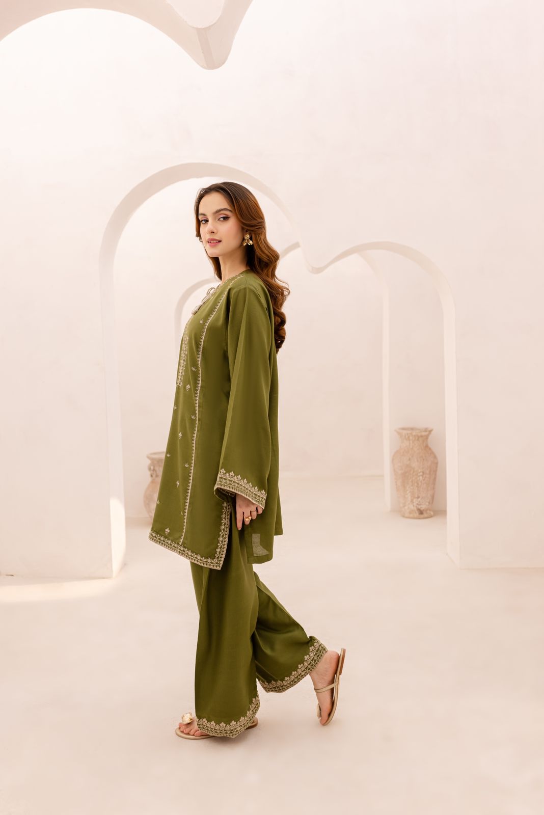 LAAM-2PC DHANAK EMBROIDERED SHIRT WITH DHANAK TROUSER