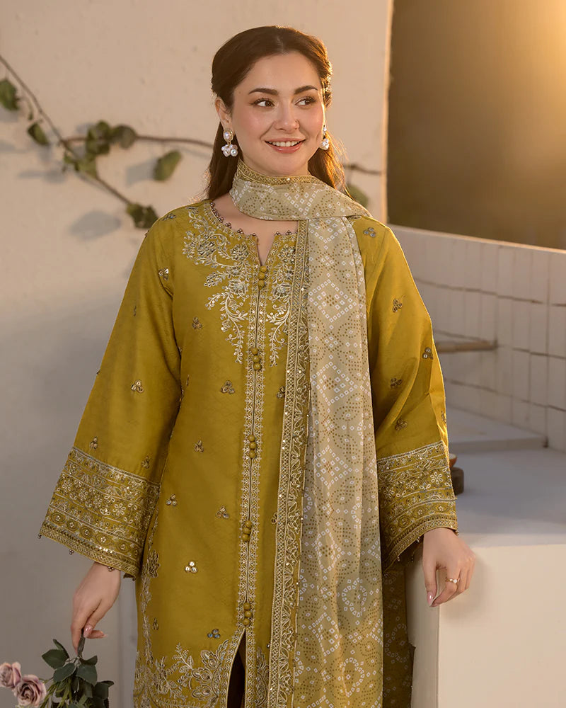 JADE - 3PC Unstitched Dhanak Embroidered Shirt with Printed Wool Shawl and Trouser