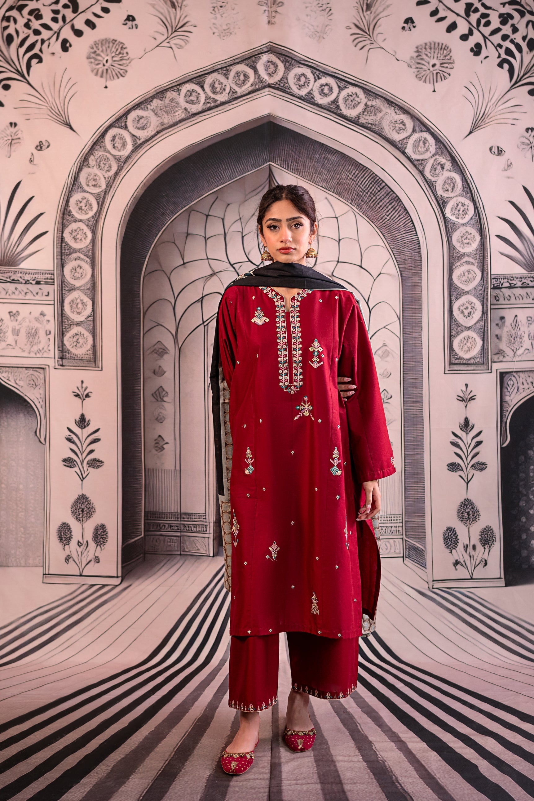 Urge - 3PC Unstitched Dhanak Embroidered Shirt with Printed Wool Shawl and Trouser