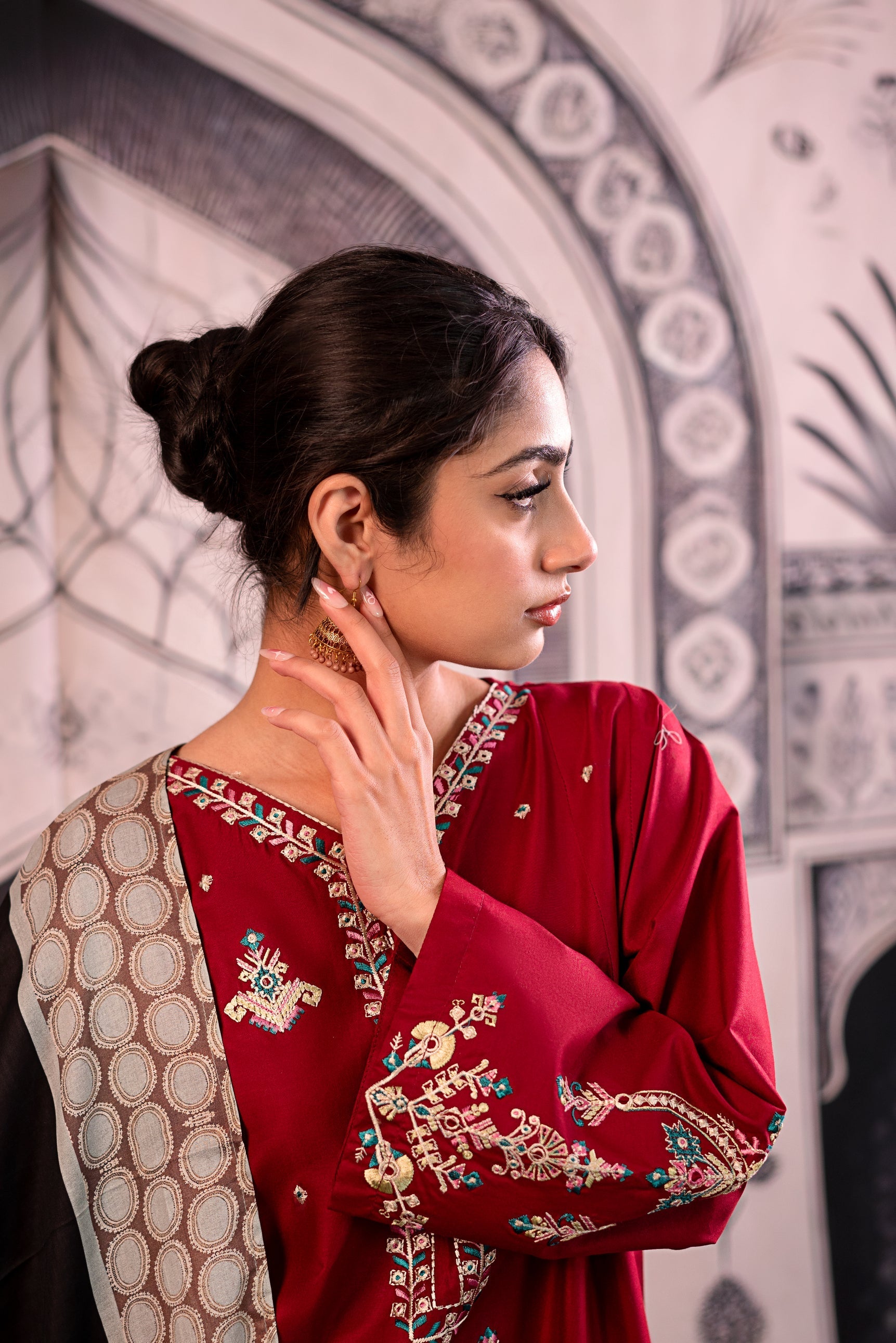 Urge - 3PC Unstitched Dhanak Embroidered Shirt with Printed Wool Shawl and Trouser