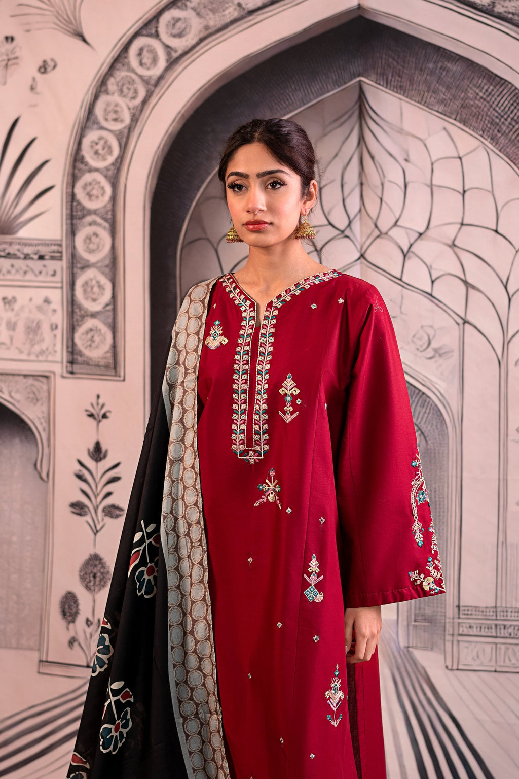 Urge - 3PC Unstitched Dhanak Embroidered Shirt with Printed Wool Shawl and Trouser