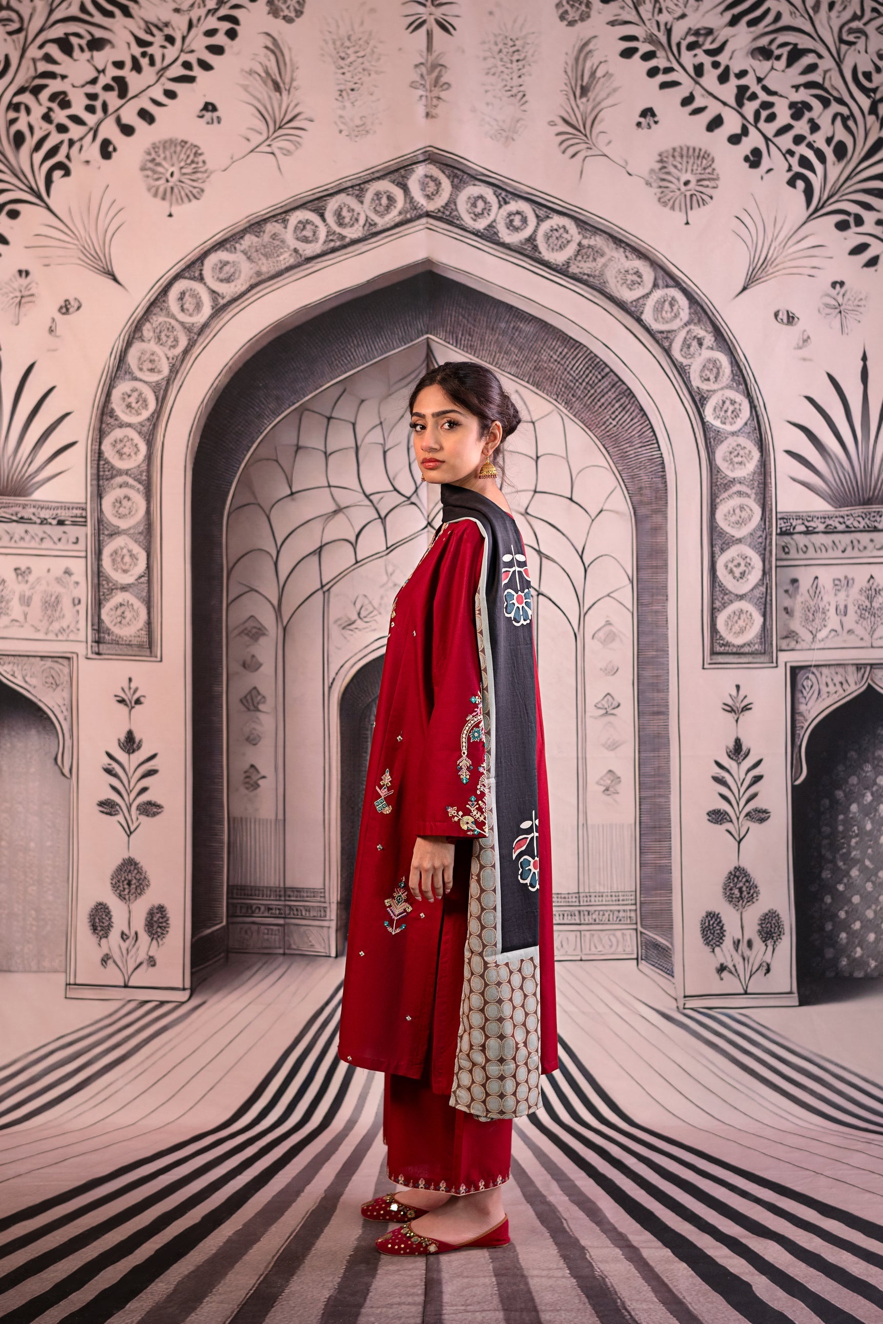 Urge - 3PC Unstitched Dhanak Embroidered Shirt with Printed Wool Shawl and Trouser