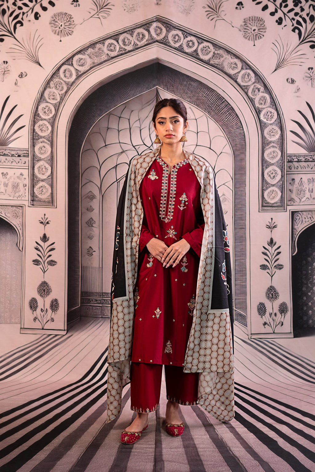 Urge - 3PC Unstitched Dhanak Embroidered Shirt with Printed Wool Shawl and Trouser