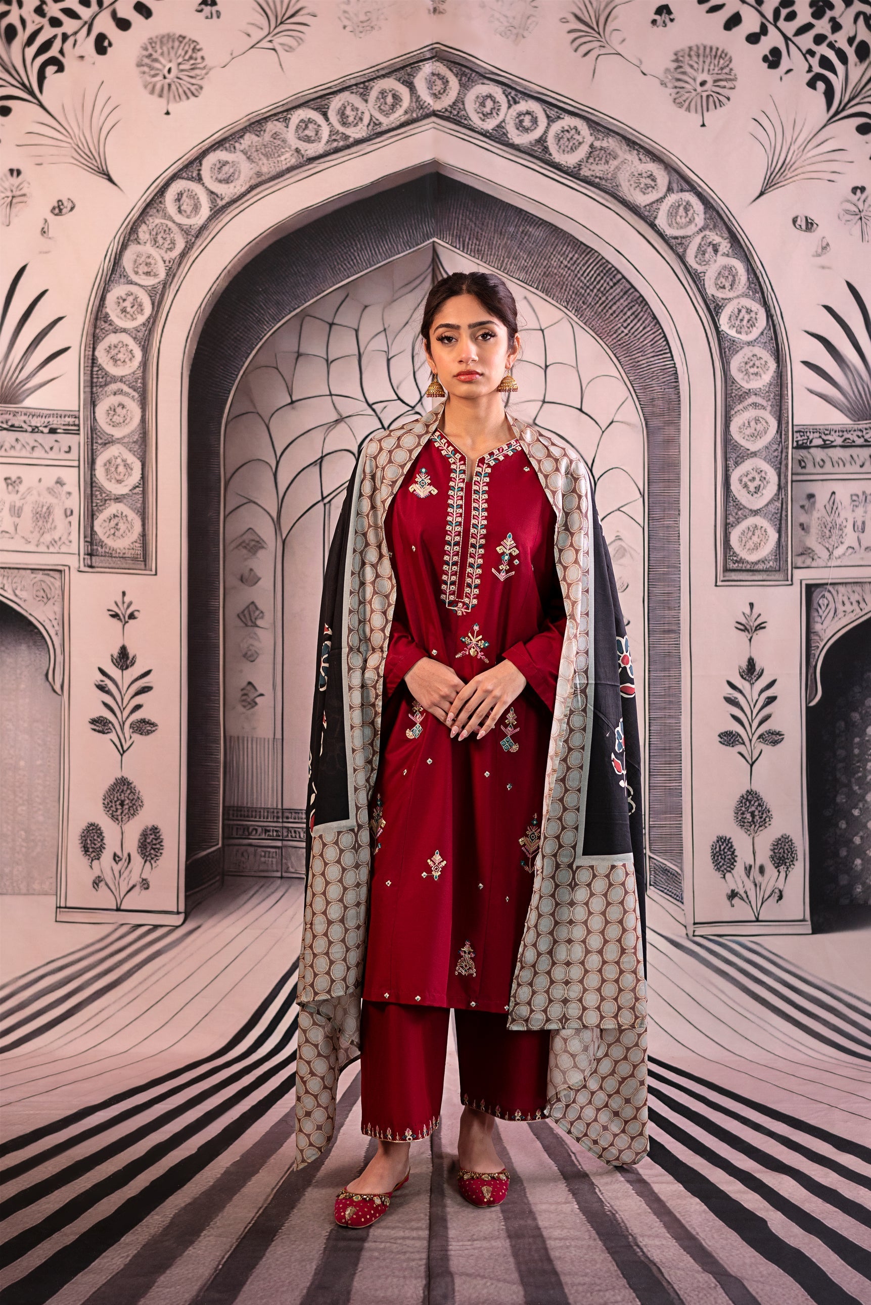 Urge - 3PC Unstitched Dhanak Embroidered Shirt with Printed Wool Shawl and Trouser