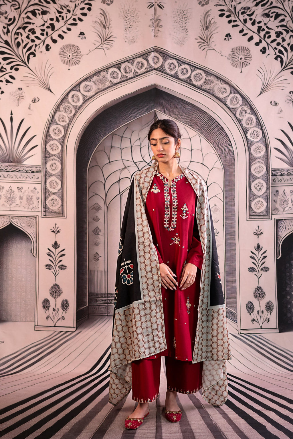 Urge - 3PC Unstitched Dhanak Embroidered Shirt with Printed Wool Shawl and Trouser