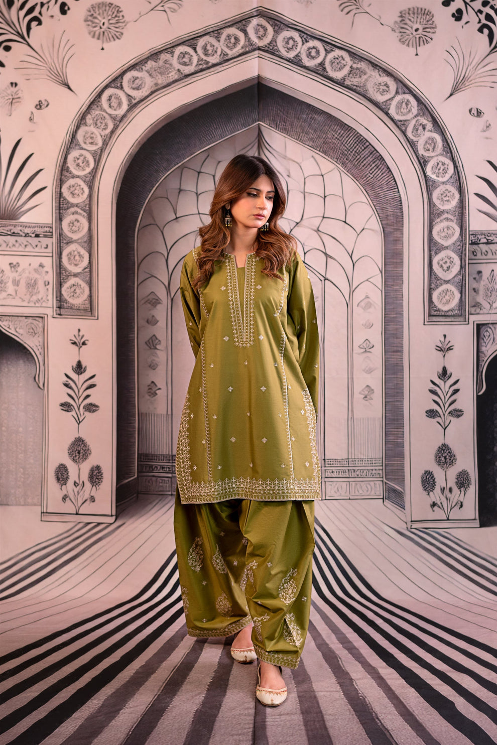 Urge - 3PC Unstitched Dhanak Embroidered Shirt with Printed Wool Shawl and Trouser