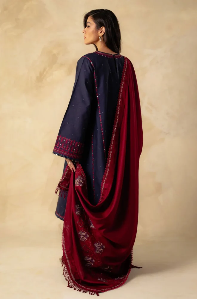 Zara Shah Jahan - 3PC Unstitched Dhanak Sequence Embroidered Shirt with Embroidered Dhanak Shawl and Trouser