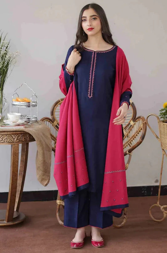 Aisling - 3PC Unstitched Dhanak Embroidered Shirt with Patti Work Dupatta and Trouser