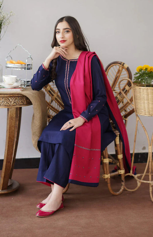 Aisling - 3PC Unstitched Dhanak Embroidered Shirt with Patti Work Dupatta and Trouser