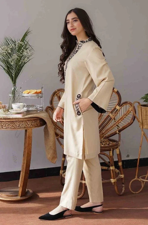 Aisling - 3PC Unstitched Dhanak Embroidered Shirt with Dhanak Patti Work Shawl and Trouser