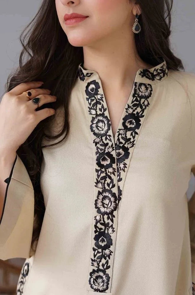 Aisling - 3PC Unstitched Dhanak Embroidered Shirt with Dhanak Patti Work Shawl and Trouser