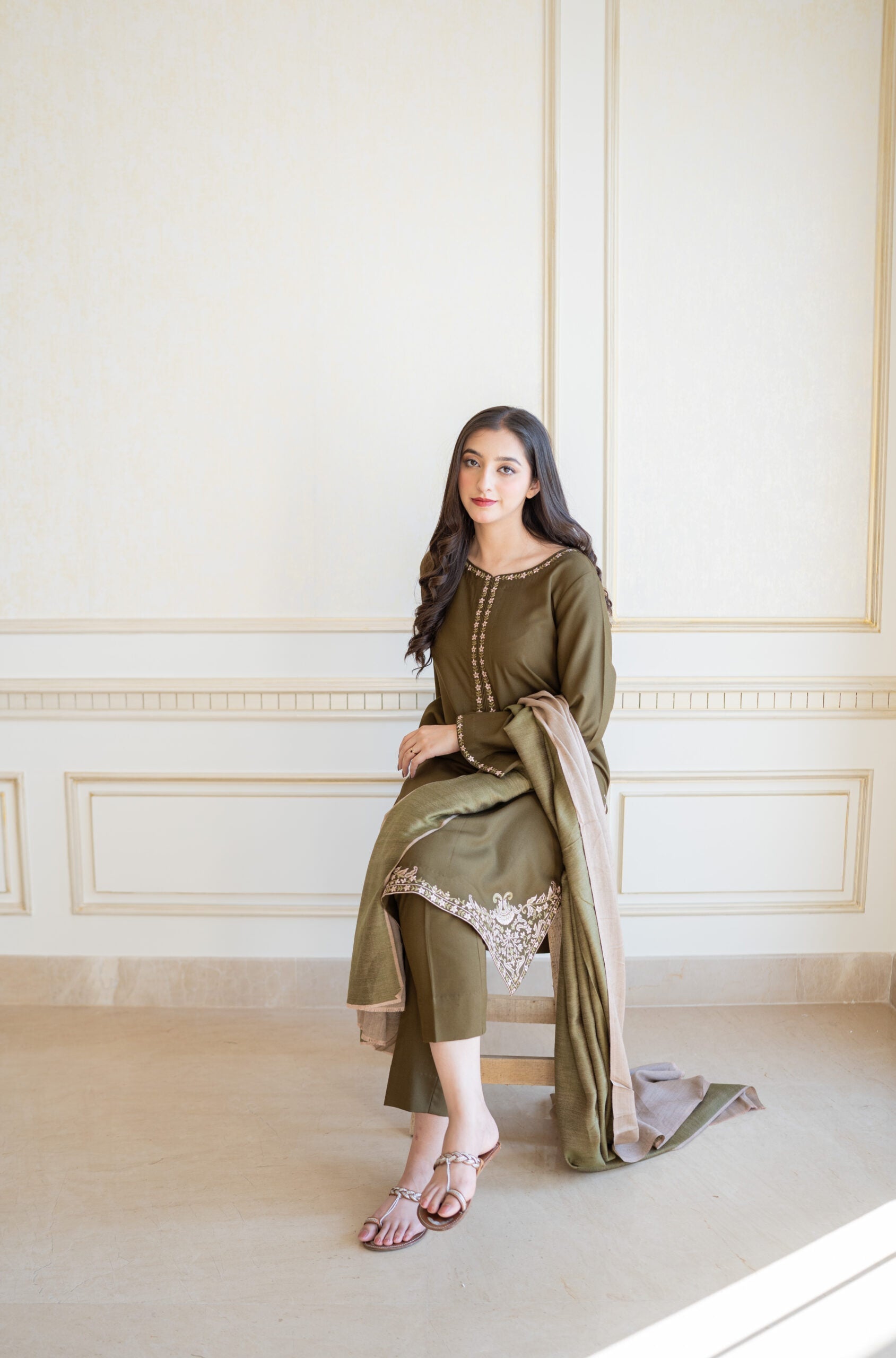 Aisling - 3PC Unstitched Dhanak Embroidered Shirt with Dhanak Shawl and Trouser