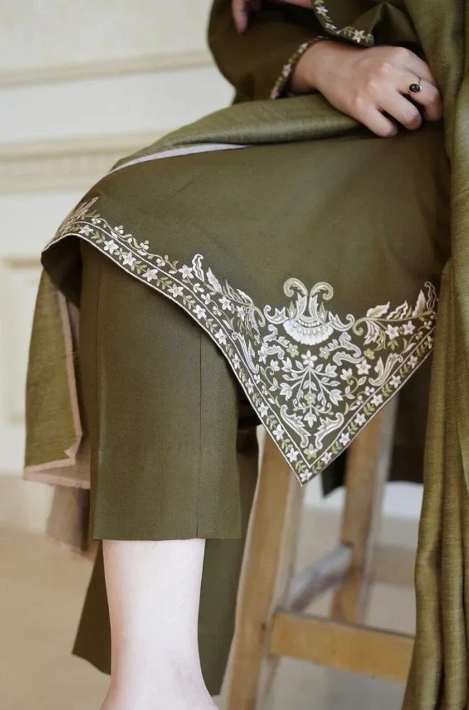 Aisling - 3PC Unstitched Dhanak Embroidered Shirt with Dhanak Shawl and Trouser