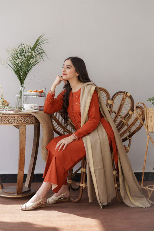 Aisling - 3PC Unstitched Dhanak Embroidered Shirt with Dhanak Shawl and Trouser