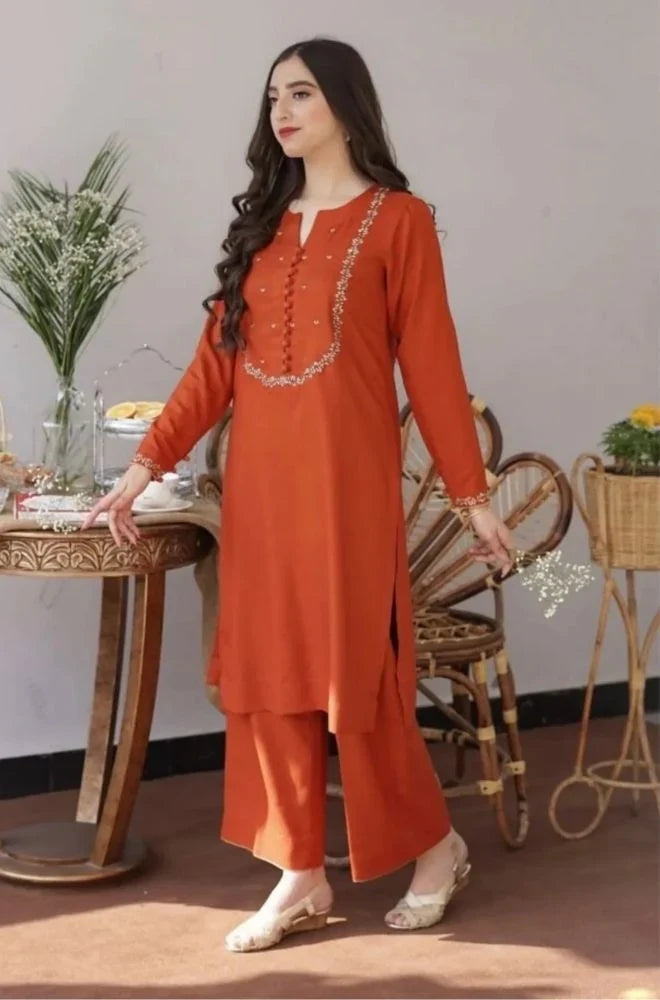 Aisling - 3PC Unstitched Dhanak Embroidered Shirt with Dhanak Shawl and Trouser
