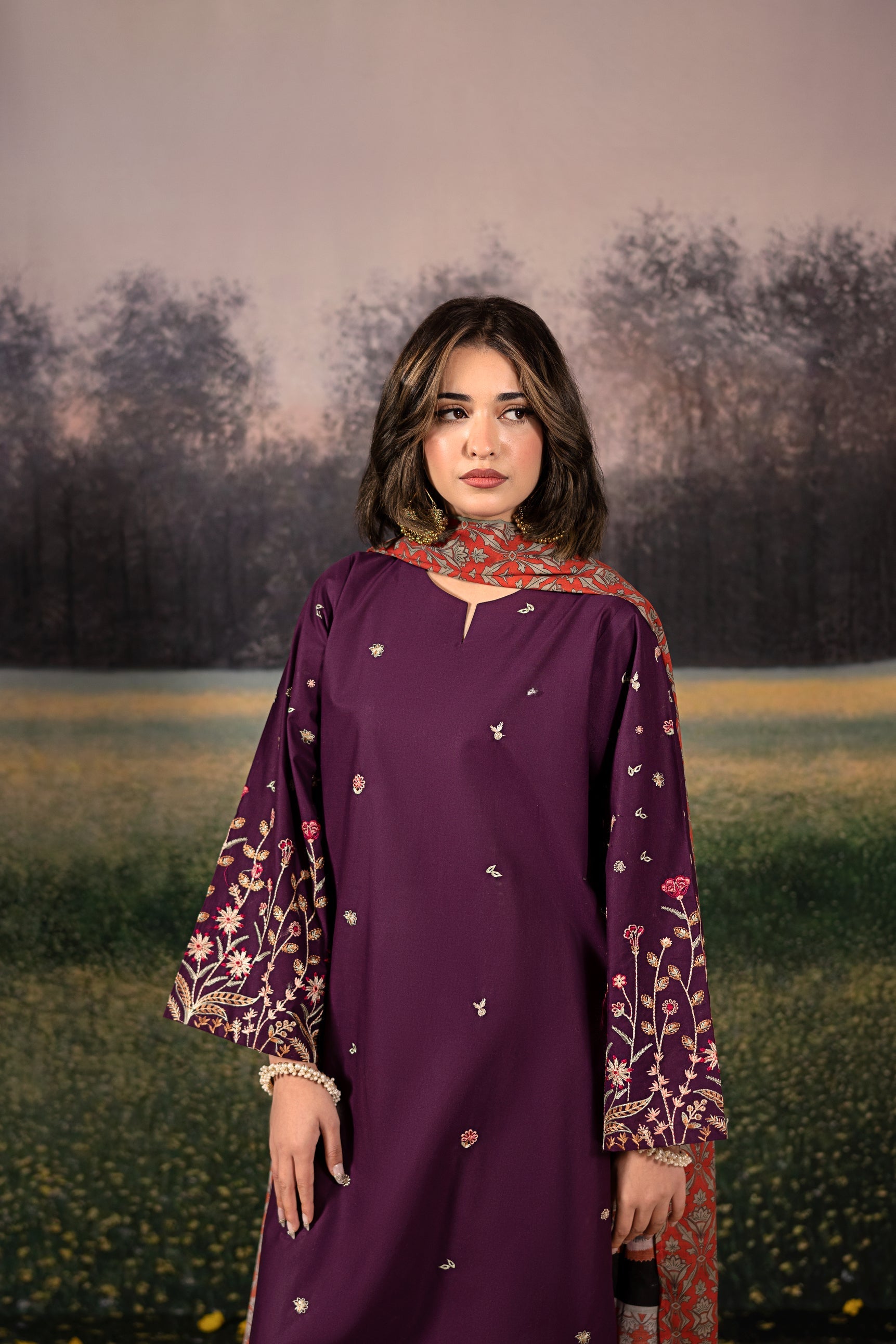 Urge - 3PC Unstitched Dhanak Embroidered Shirt with Printed Wool Shawl and Trouser