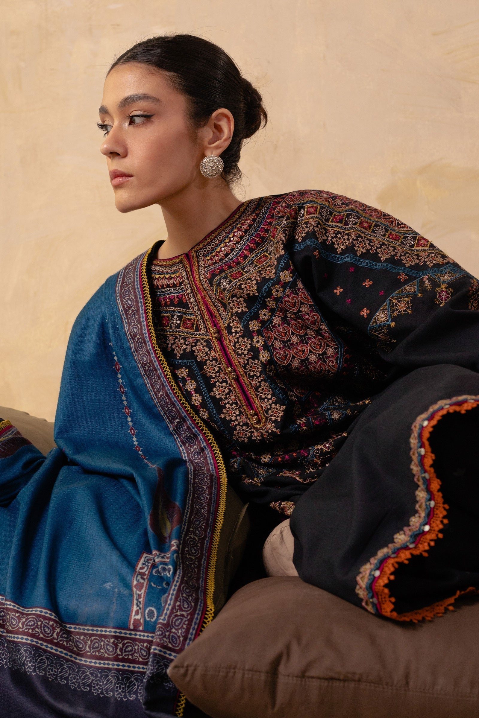 Coco by Zara Shahjahan - 3PC Unstitched Dhanak Embroidered Shirt with Printed Wool Shawl and Trouser