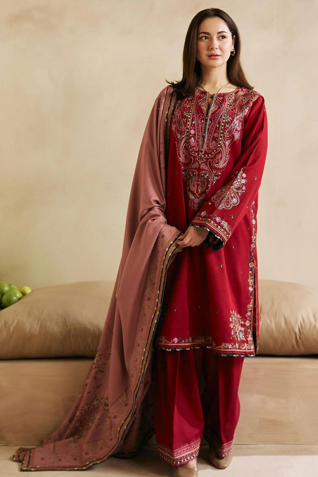 Zara Shah Jahan - 3PC Unstitched Dhanak Embroidered Shirt with Embroidered Back and Pashmina Printed Shawl