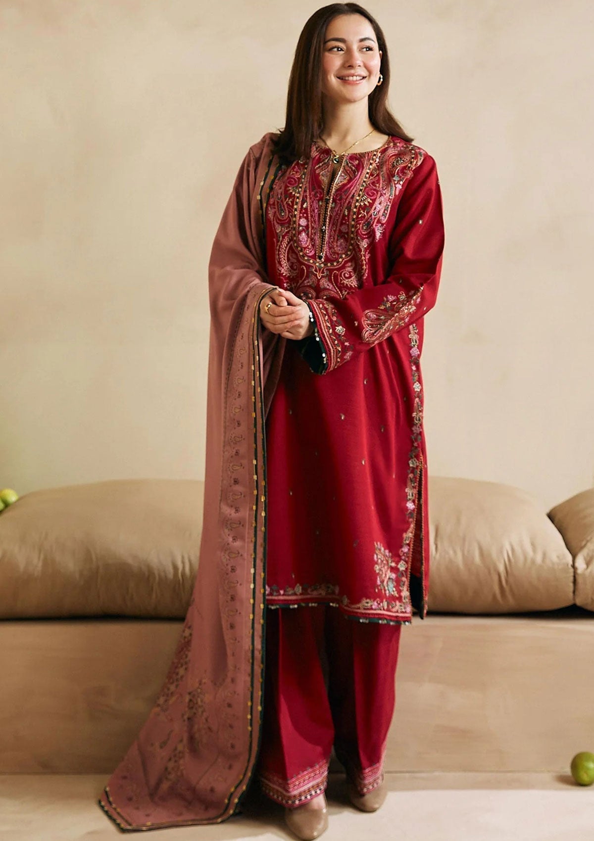 Zara Shah Jahan - 3PC Unstitched Dhanak Embroidered Shirt with Embroidered Back and Pashmina Printed Shawl