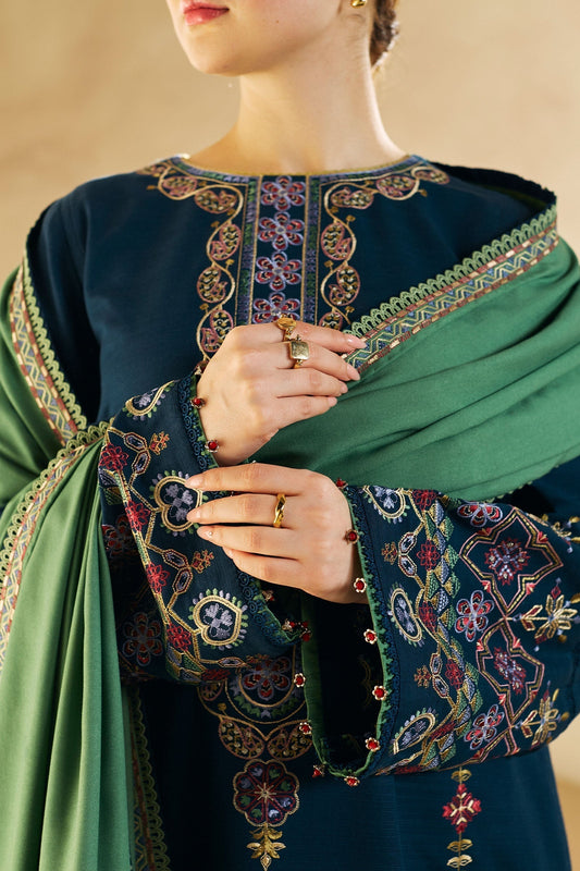 Zara Shah Jahan - 3PC Unstitched Dhanak Embroidered Shirt with Embroidered Dhanak Shawl and Trouser